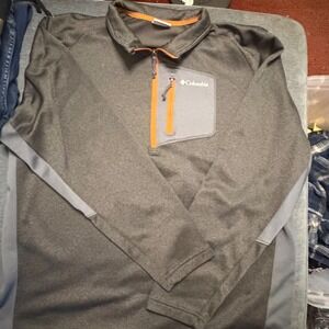 Columbia Mens XXL Quarter Zip Fleece Pullover Gray Orange Chest‎ Pocket Sweater